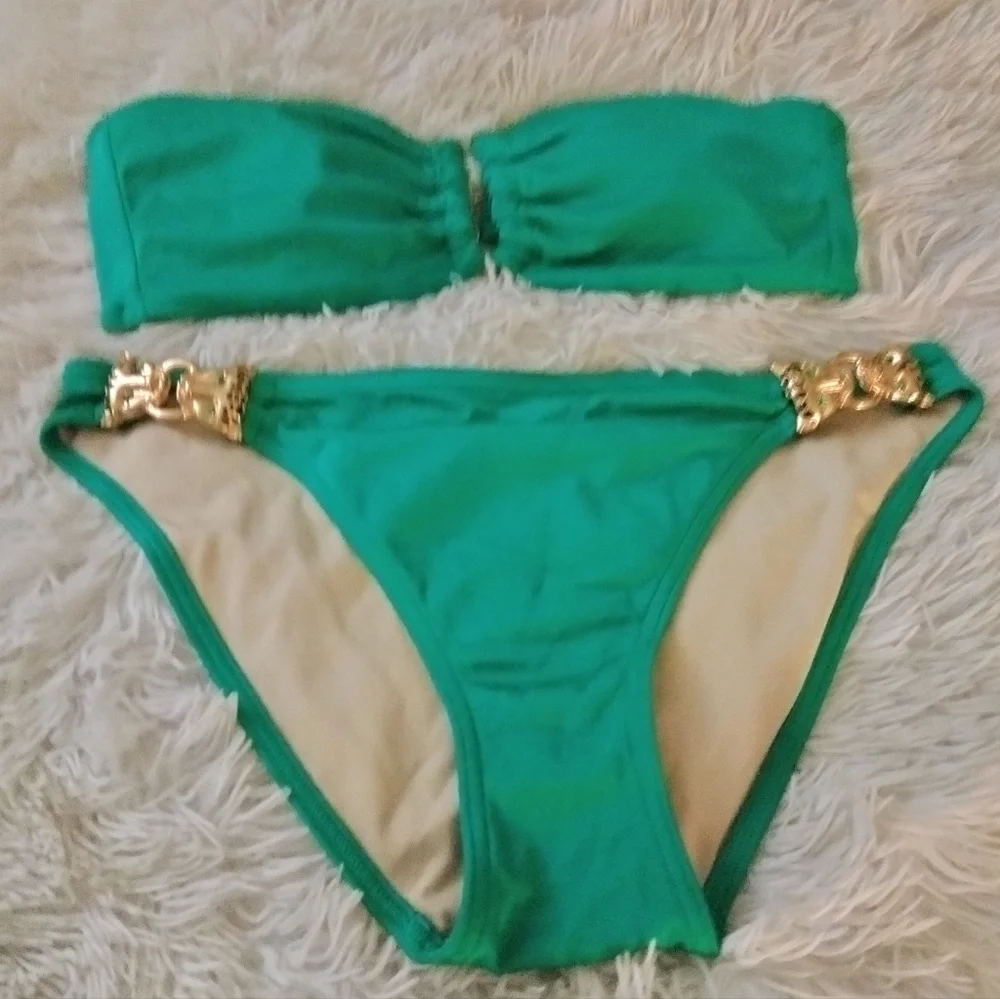 Rare 2009 Vintage Victoria's Secret Strapless Green Jaguar Bikini